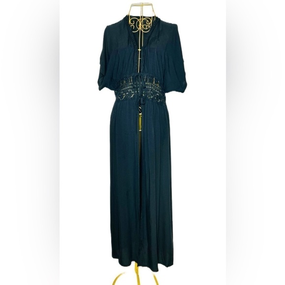 NEW Boho Black Lace Beach Dress Coverup with Flutter Sleeves & 2-Tie Front, OS - Picture 6 of 16